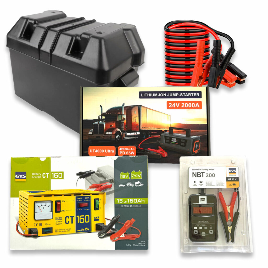 Fournisseur de batteries auto, moto, PL, marine dans le Var Plusieurs accessoires pour batteries vendus par Hyères Batteries : bac à batteries, câbles de démarrage, booster, chargeur et testeur de batteries